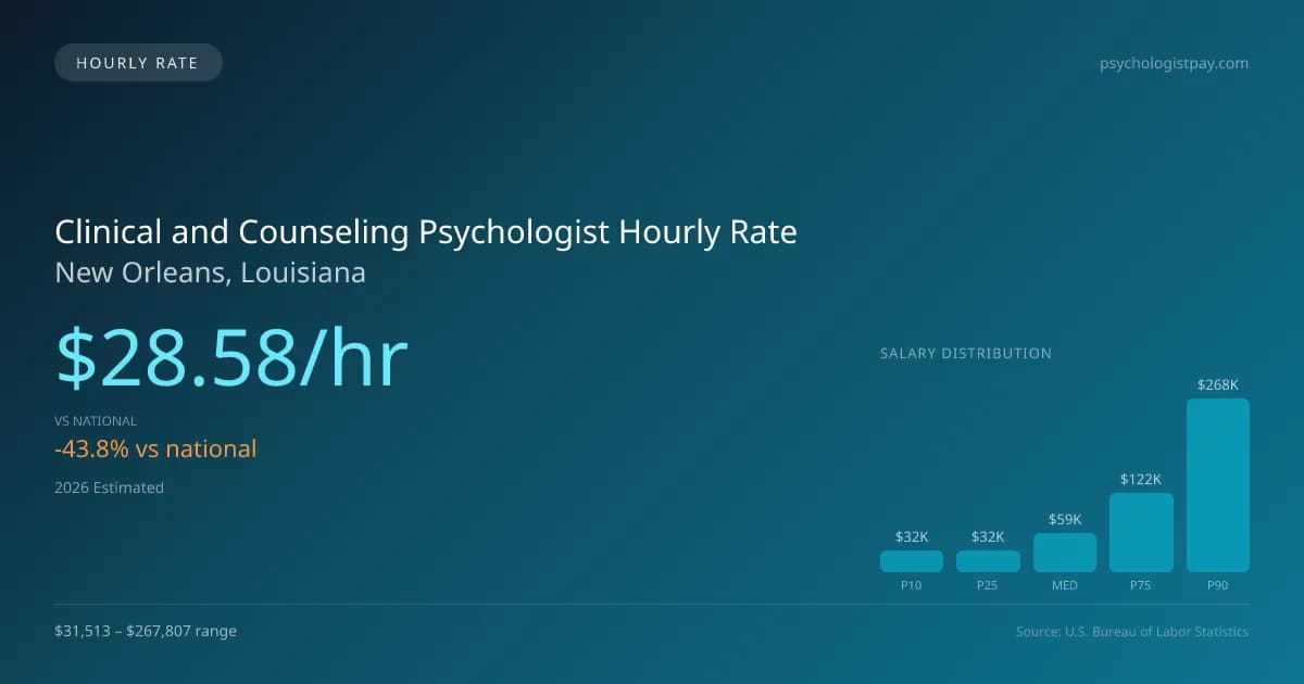 Clinical and Counseling Psychologist Hourly Rate in New Orleans, LA — 2026 est., based on 2025 BLS