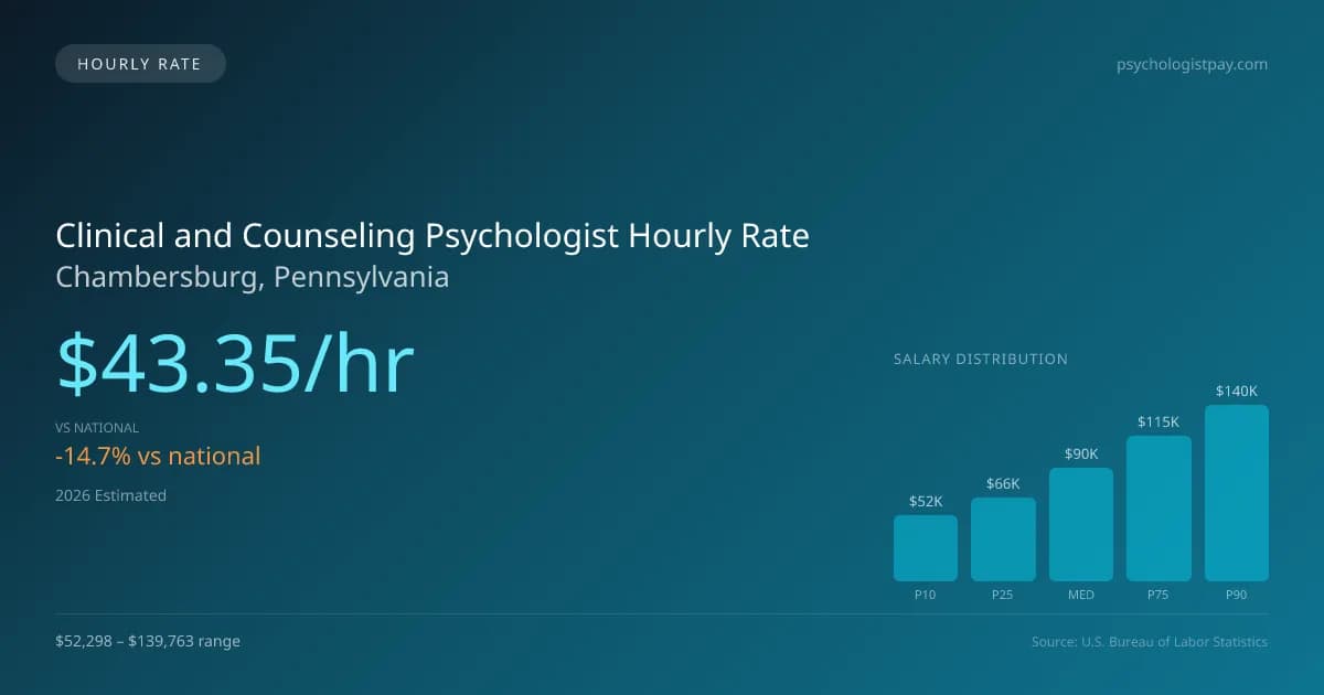 Clinical and Counseling Psychologist Hourly Rate in Chambersburg, PA — 2026 est., based on 2025 BLS