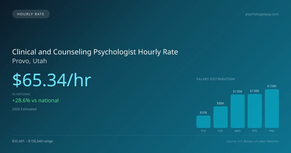 Clinical and Counseling Psychologist Hourly Rate in Provo, UT — 2026 est., based on 2025 BLS