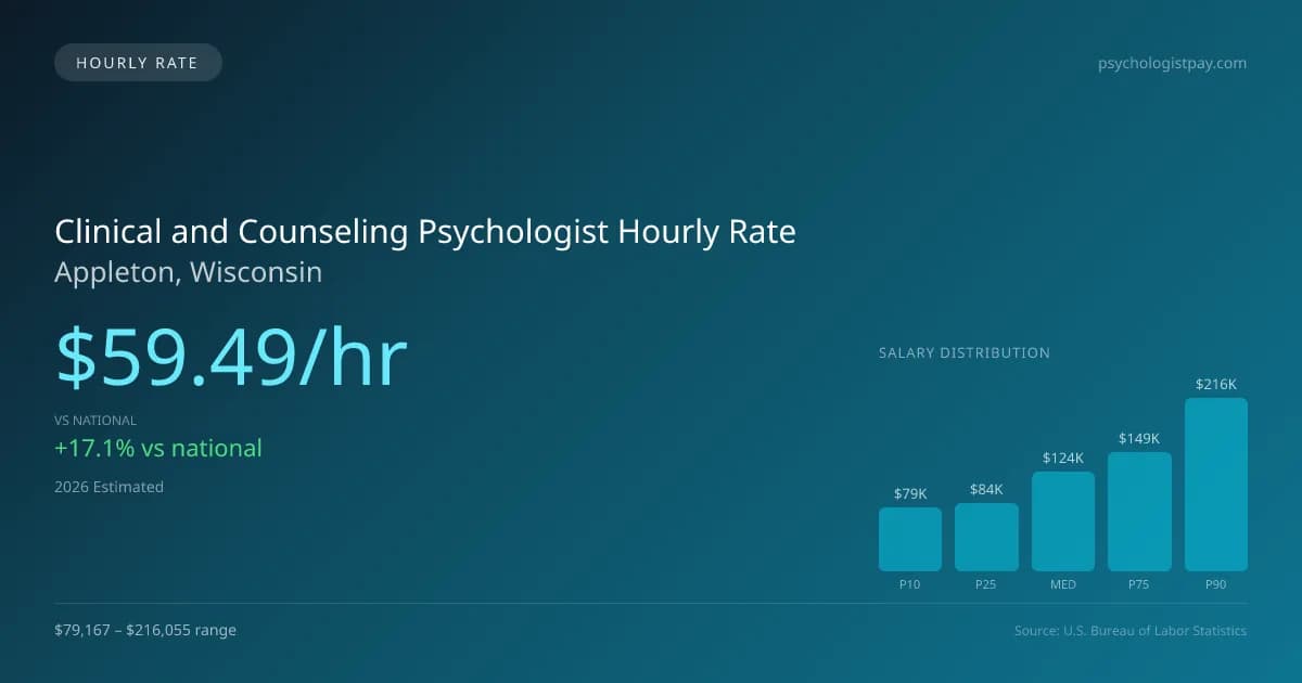 Clinical and Counseling Psychologist Hourly Rate in Appleton, WI — 2026 est., based on 2025 BLS