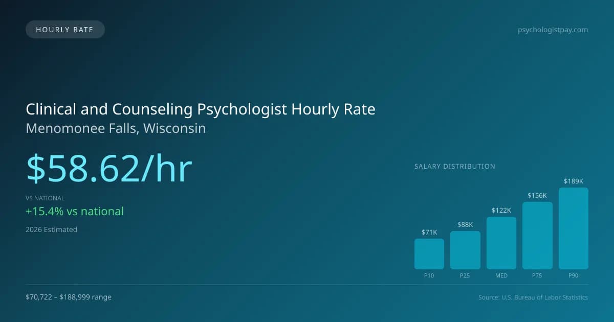 Clinical and Counseling Psychologist Hourly Rate in Menomonee Falls, WI — 2026 est., based on 2025 BLS