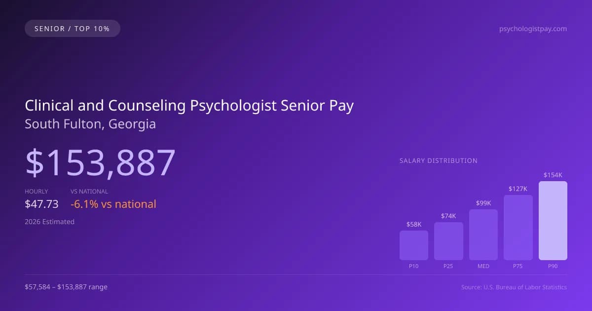 Clinical and Counseling Psychologist Senior Salary in South Fulton, GA — 2026 est., based on 2025 BLS