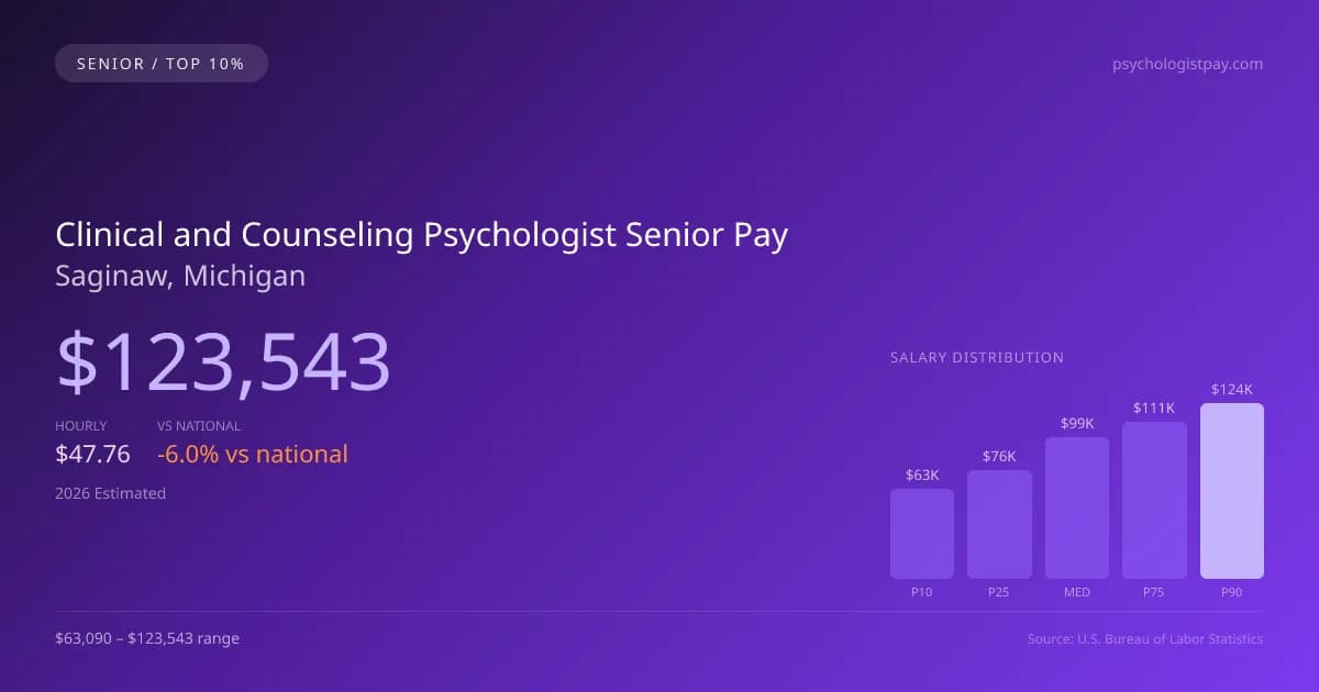 Clinical and Counseling Psychologist Senior Salary in Saginaw, MI — 2026 est., based on 2025 BLS