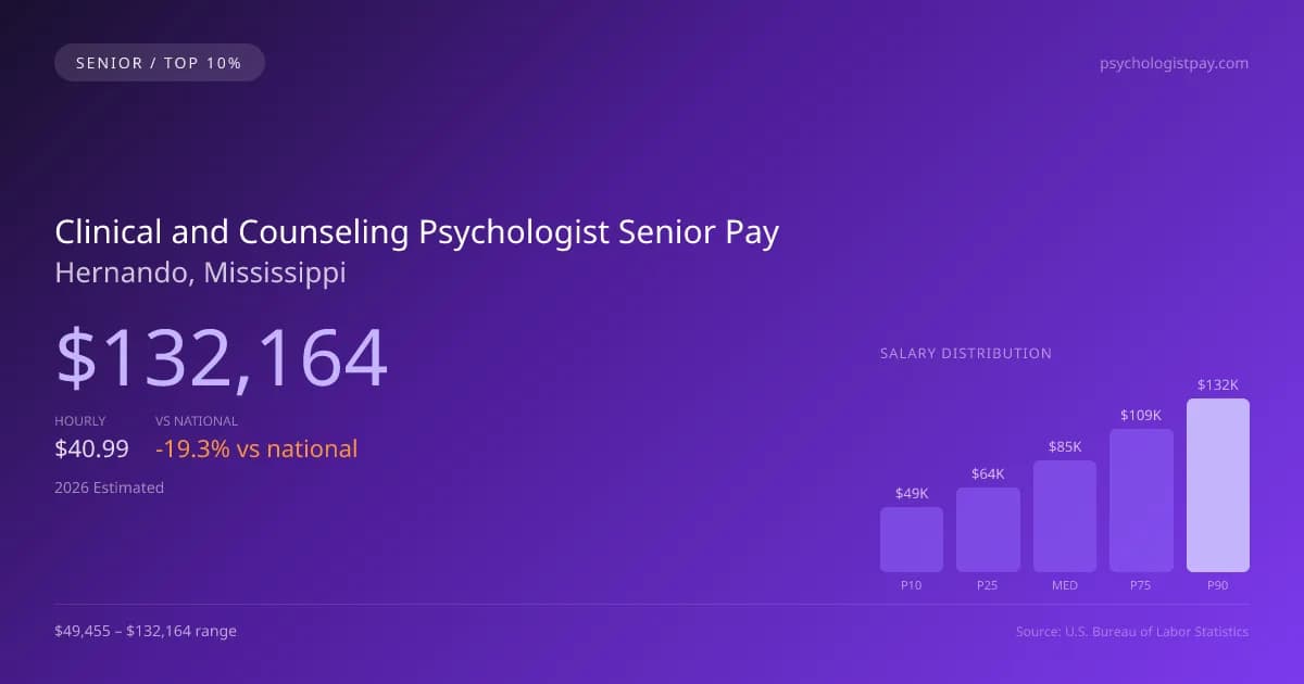 Clinical and Counseling Psychologist Senior Salary in Hernando, MS — 2026 est., based on 2025 BLS