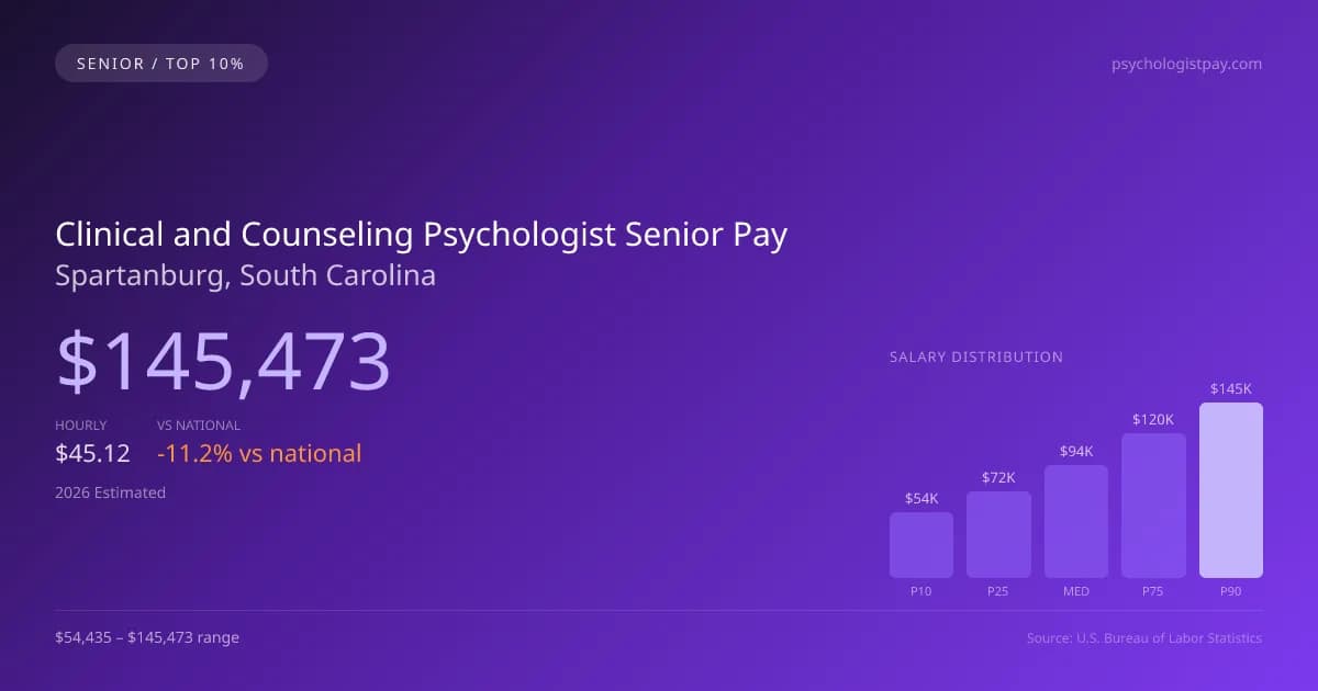 Clinical and Counseling Psychologist Senior Salary in Spartanburg, SC — 2026 est., based on 2025 BLS