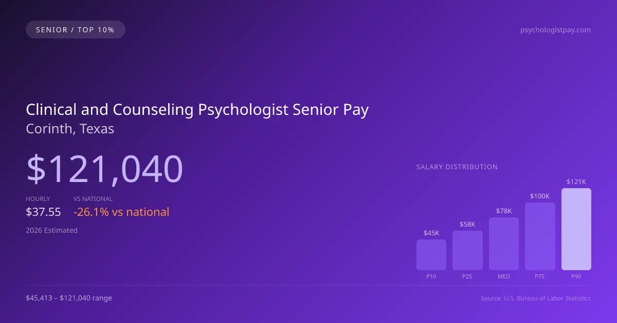 Clinical and Counseling Psychologist Senior Salary in Corinth, TX — 2026 est., based on 2025 BLS