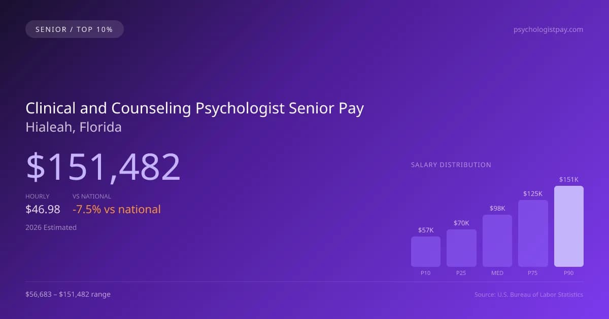 Clinical and Counseling Psychologist Senior Salary in Hialeah, FL — 2026 est., based on 2025 BLS