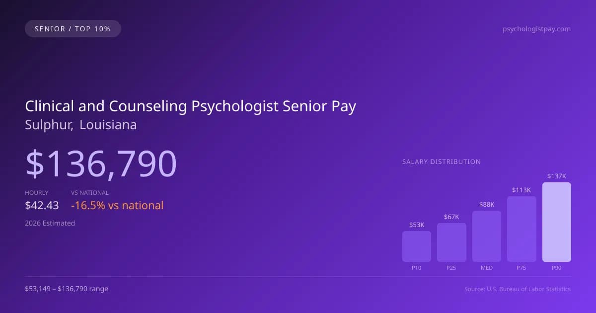 Clinical and Counseling Psychologist Senior Salary in Sulphur, LA — 2026 est., based on 2025 BLS