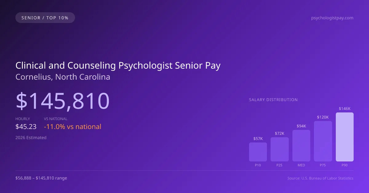 Clinical and Counseling Psychologist Senior Salary in Cornelius, NC — 2026 est., based on 2025 BLS