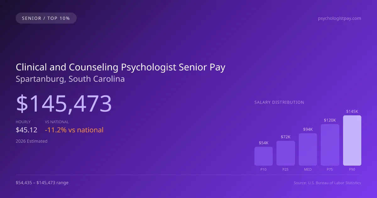 Clinical and Counseling Psychologist Senior Salary in Spartanburg, SC — 2026 est., based on 2025 BLS